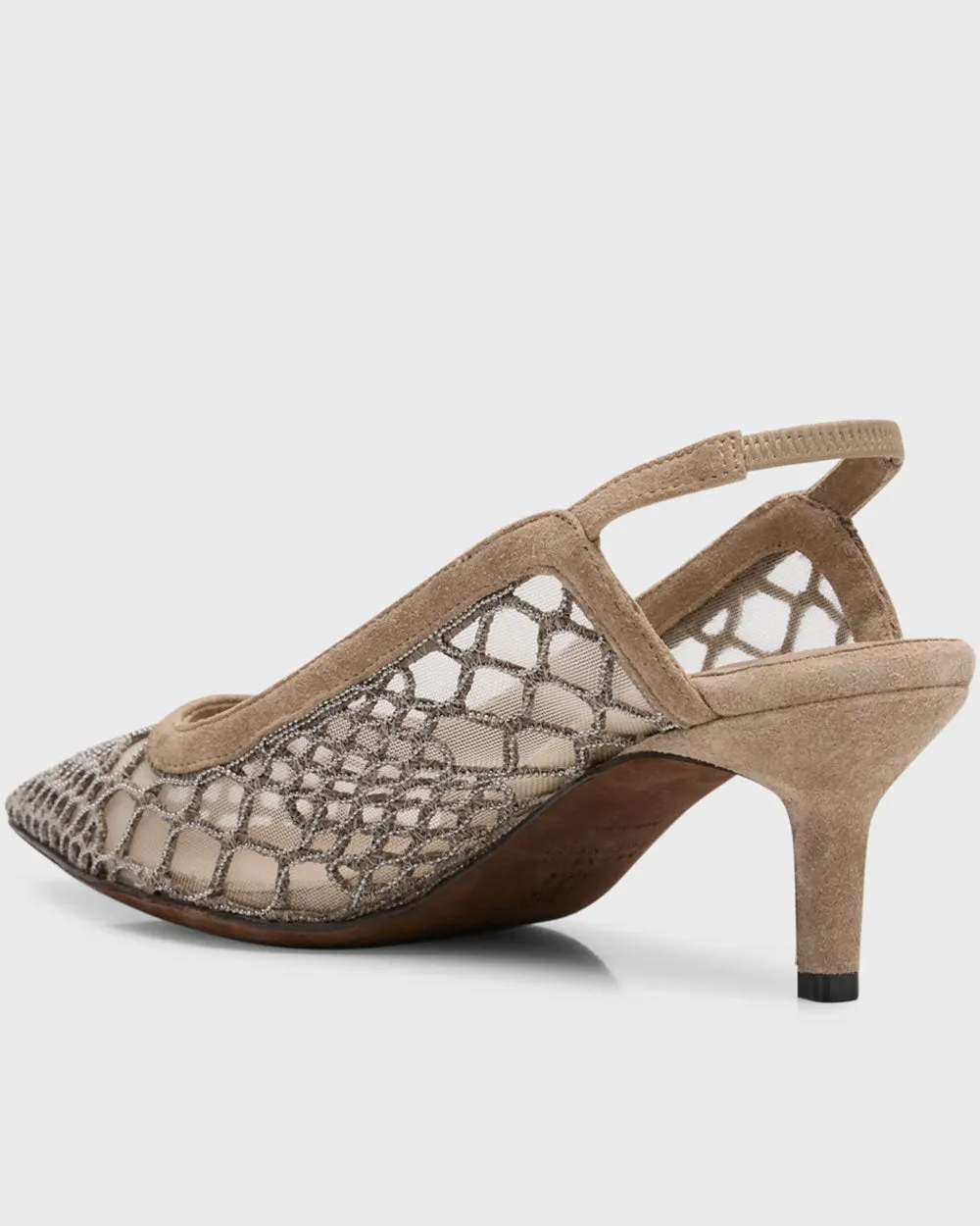 Crystal Mesh Net Slingback Pump in Fango