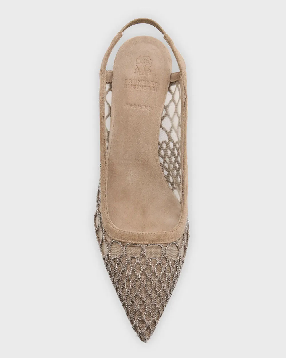 Crystal Mesh Net Slingback Pump in Fango