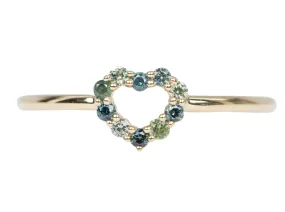 Dainty Heart-Shape Blue Green Sapphire Ring 14K Yellow Gold M6003