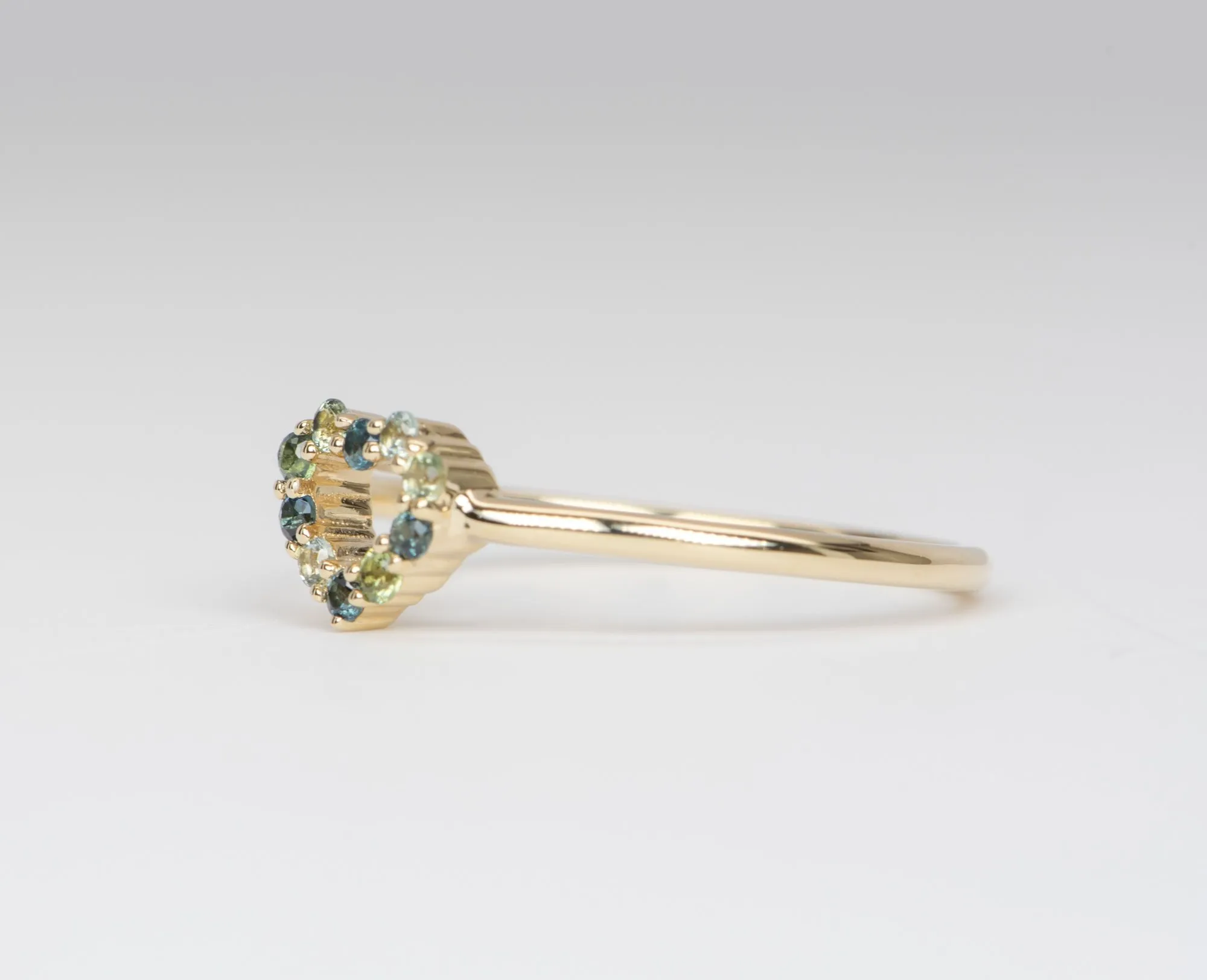 Dainty Heart-Shape Blue Green Sapphire Ring 14K Yellow Gold M6003