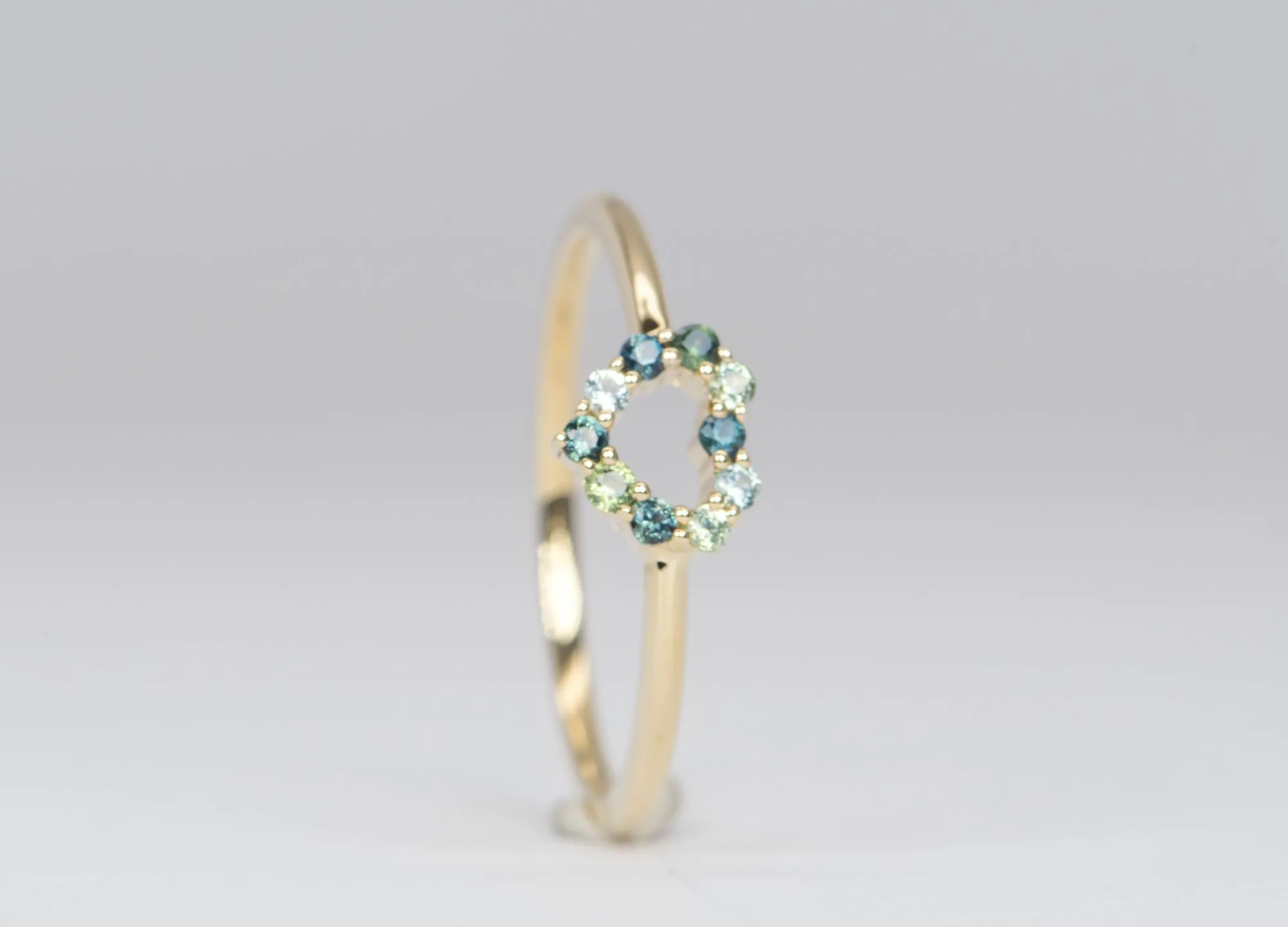 Dainty Heart-Shape Blue Green Sapphire Ring 14K Yellow Gold M6003