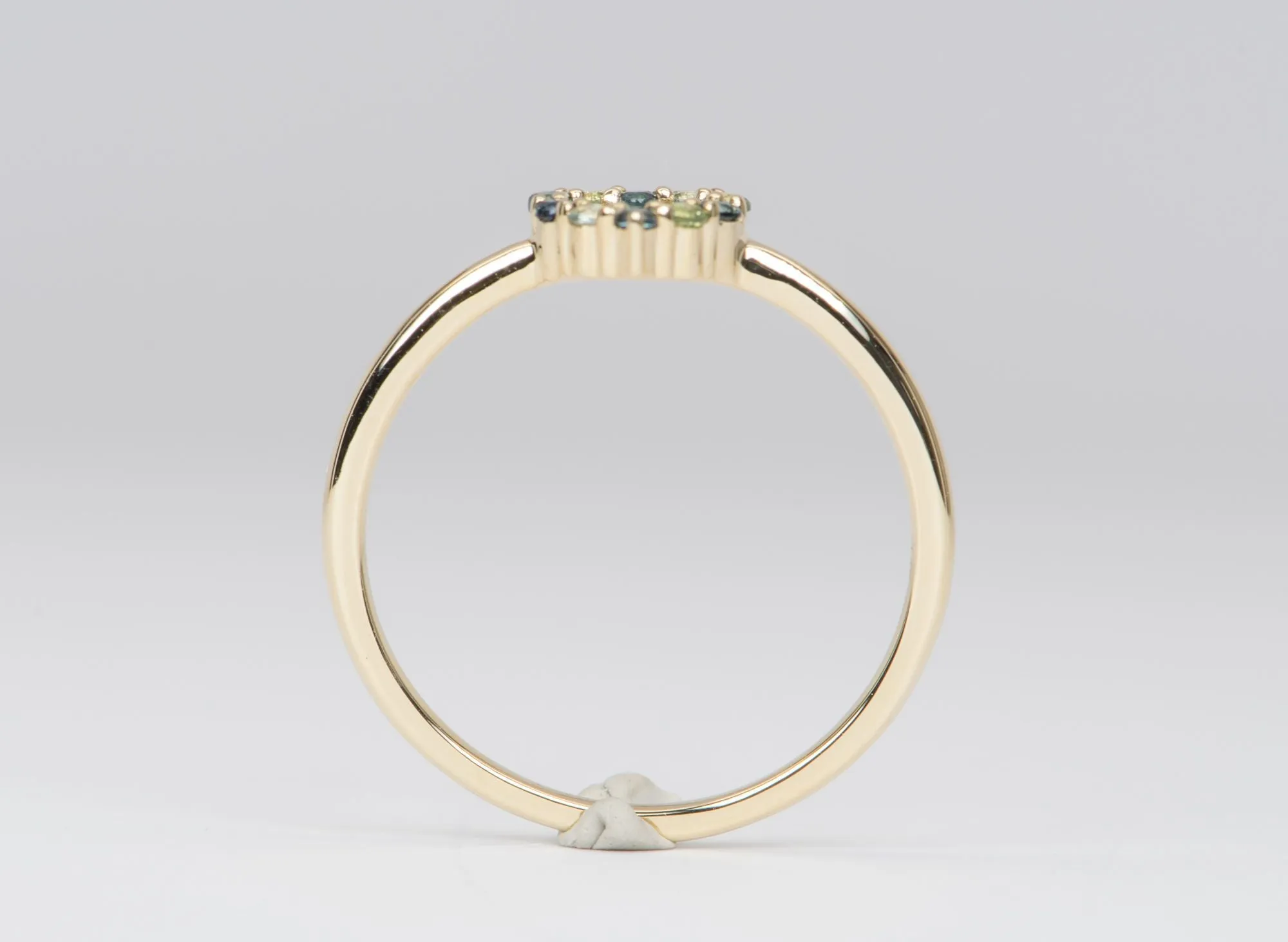 Dainty Heart-Shape Blue Green Sapphire Ring 14K Yellow Gold M6003