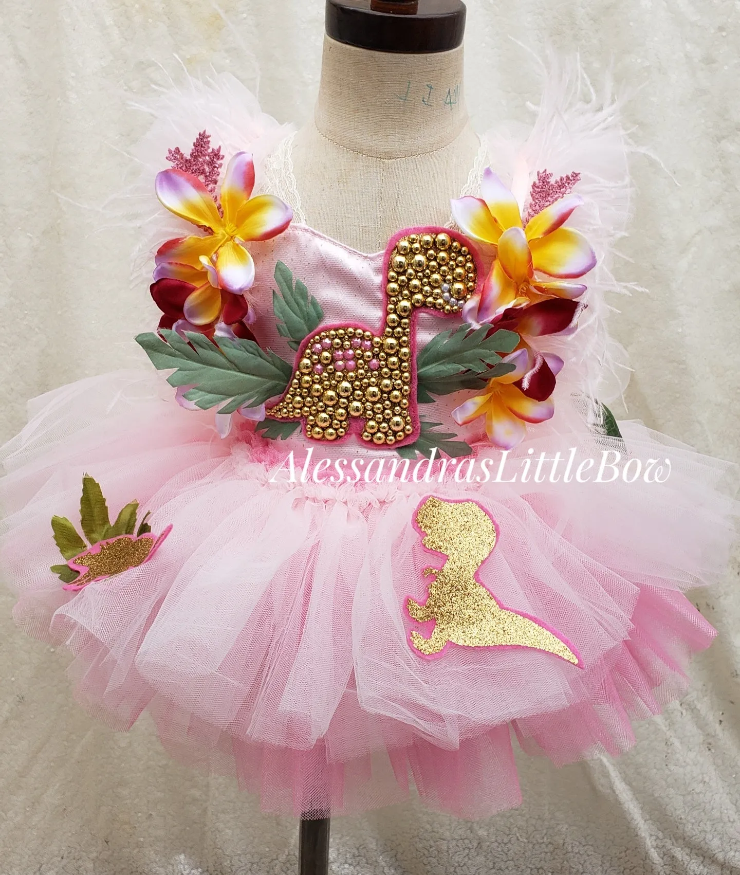 Deluxe Pink and Gold Dino Whimsical Romper