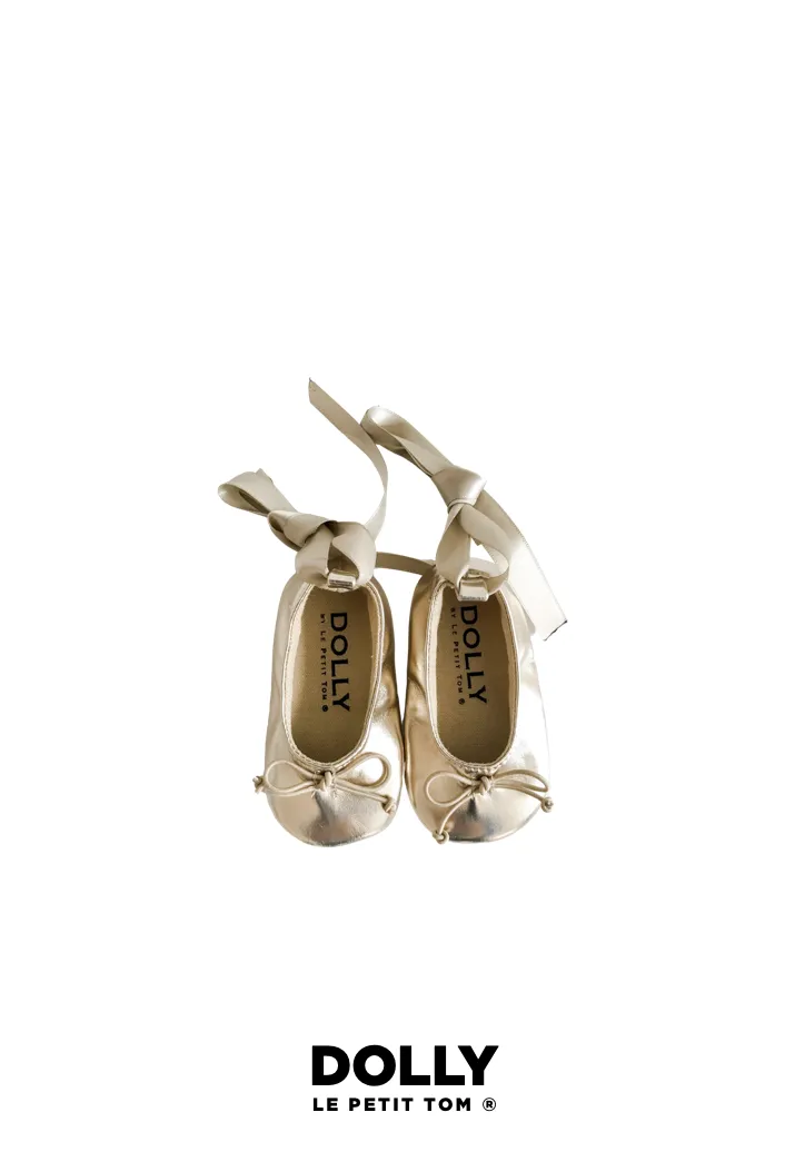 DOLLY by Le Petit Tom  BABY BALLERINAS WITH RIBBONS gold