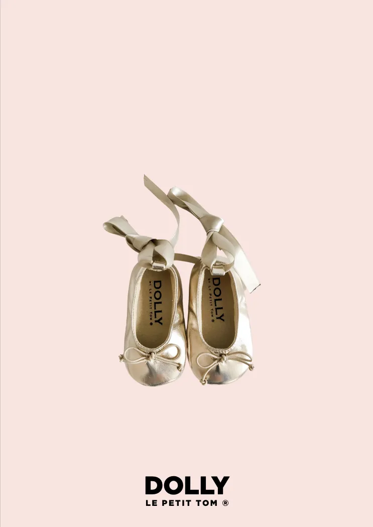 DOLLY by Le Petit Tom  BABY BALLERINAS WITH RIBBONS gold