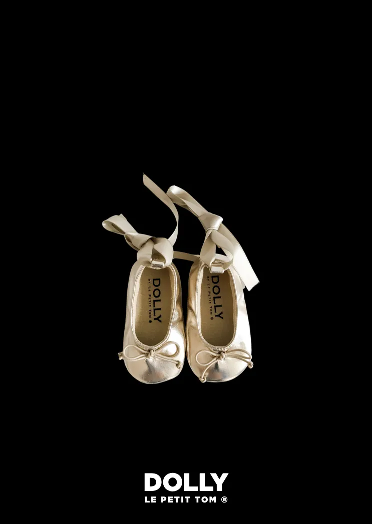 DOLLY by Le Petit Tom  BABY BALLERINAS WITH RIBBONS gold