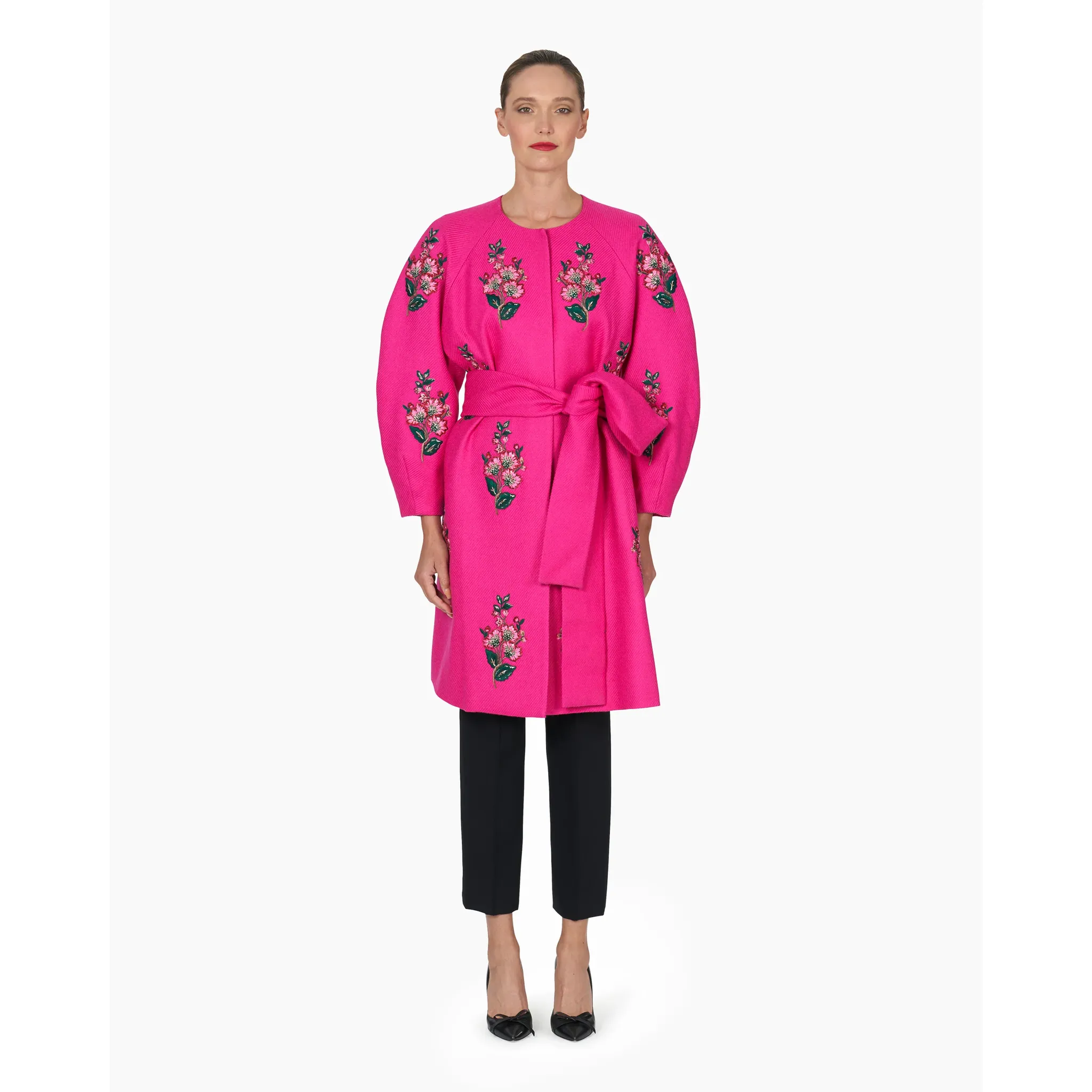 Embellished A-Line Coat with Belt | Cerise Pink Mul