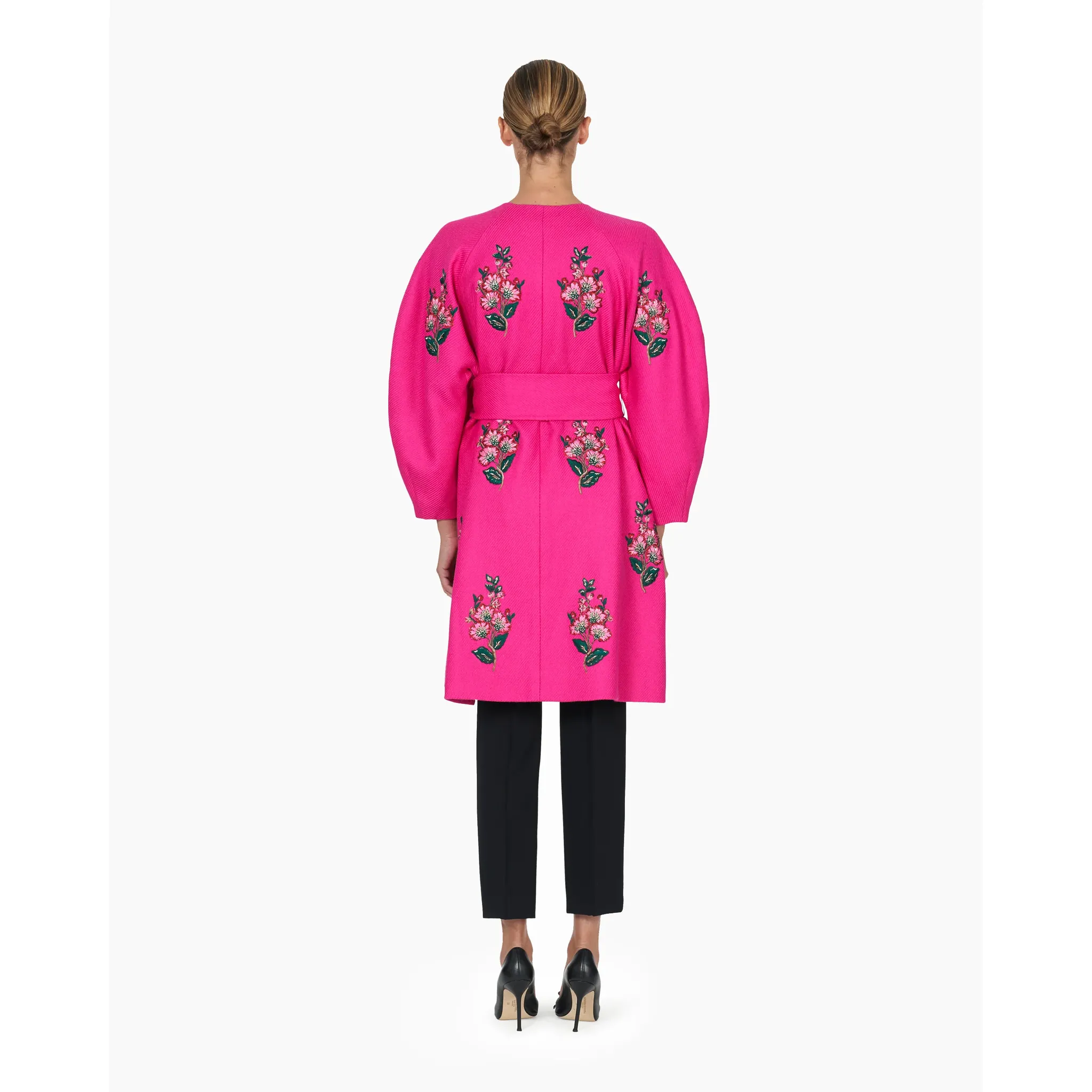 Embellished A-Line Coat with Belt | Cerise Pink Mul