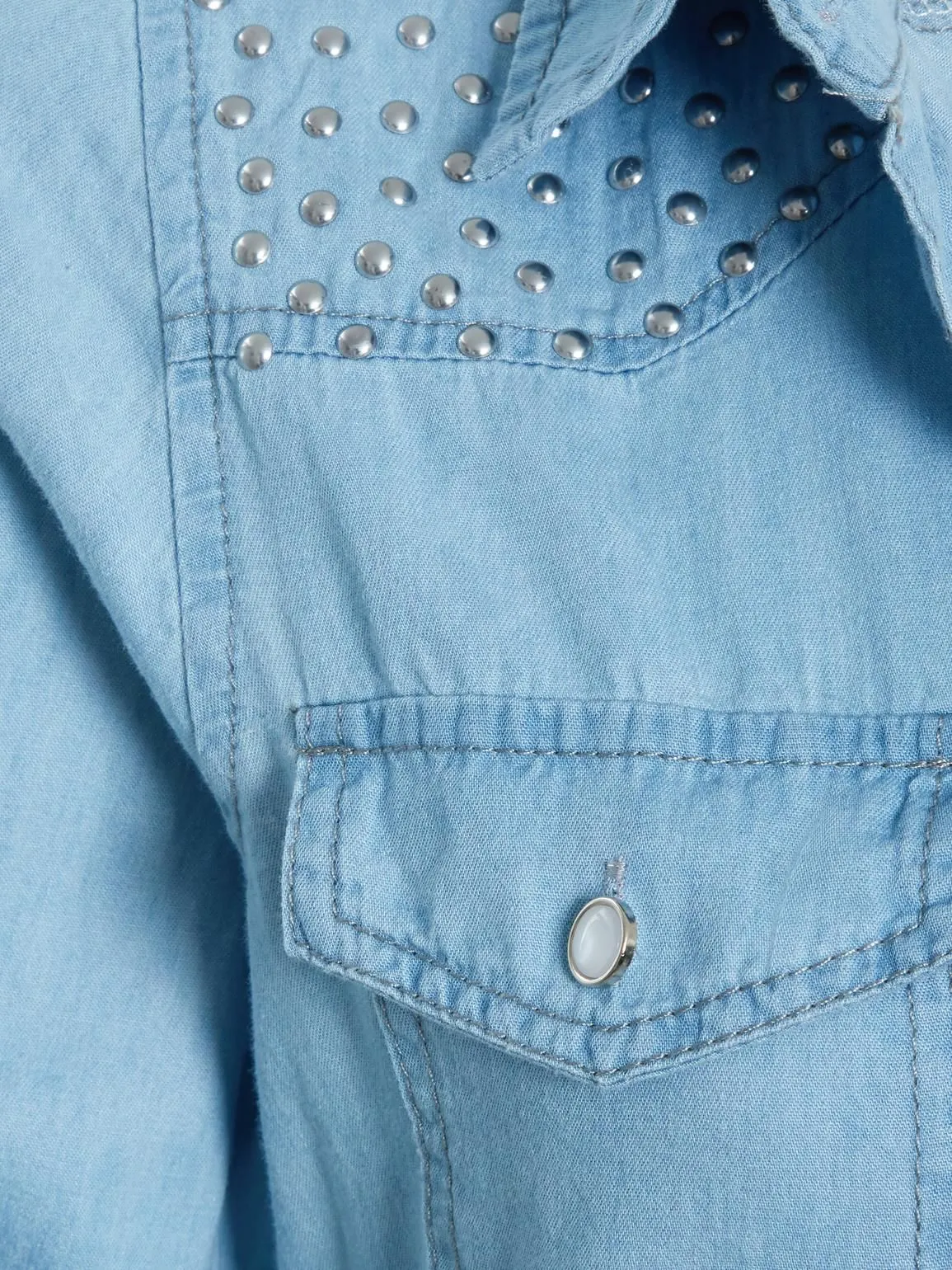 Embellished Cotton Denim Shirt Dress, Light Blue, UK Sizes 8 to 14