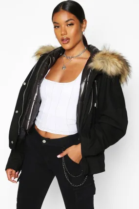 Faux Fur Trim Detachable Gilet Parka