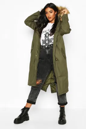 Faux Fur Trim Hooded Maxi Parka