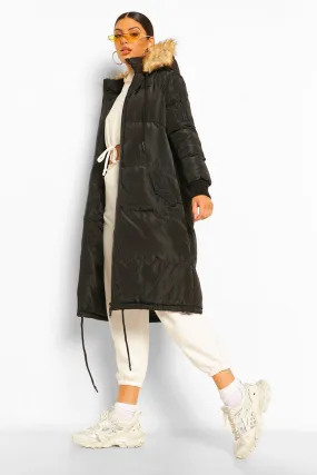 Faux Fur Trim Longline Parka