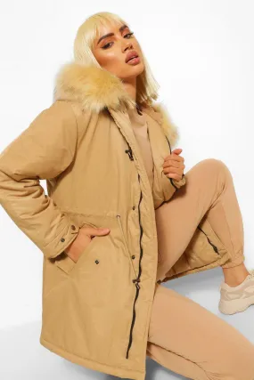 Faux Fur Trim Oversized Parka