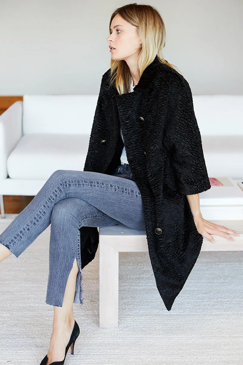 Faux Persian Lamb Coat - Black