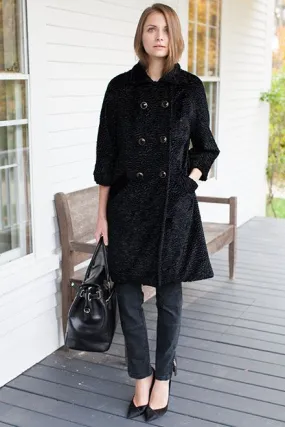 Faux Persian Lamb Coat - Black