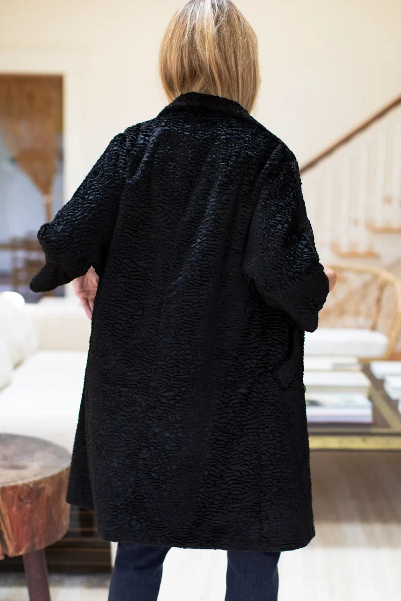 Faux Persian Lamb Coat - Black