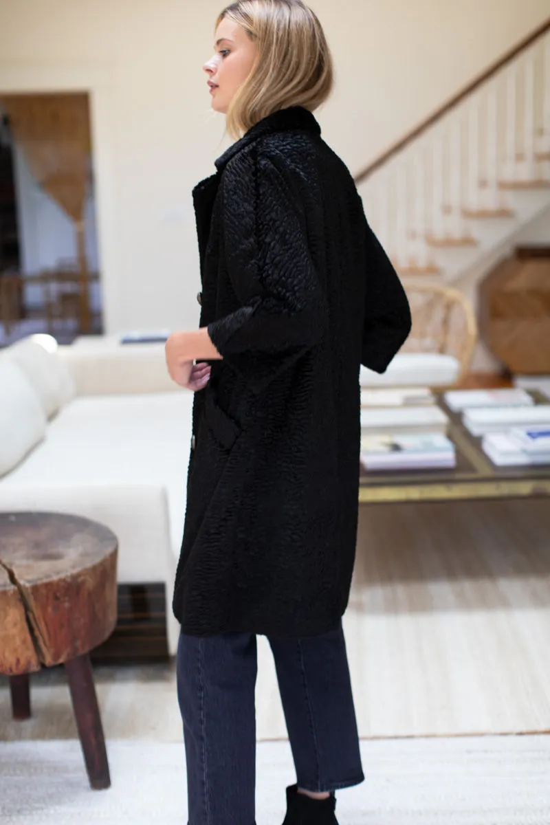 Faux Persian Lamb Coat - Black