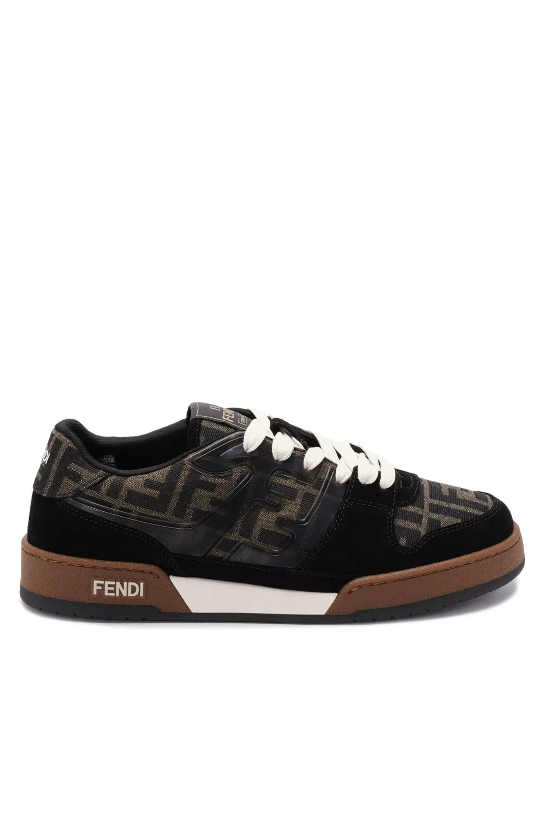 Fendi Match Leather Low-Top Logo Print Sneakers Brown