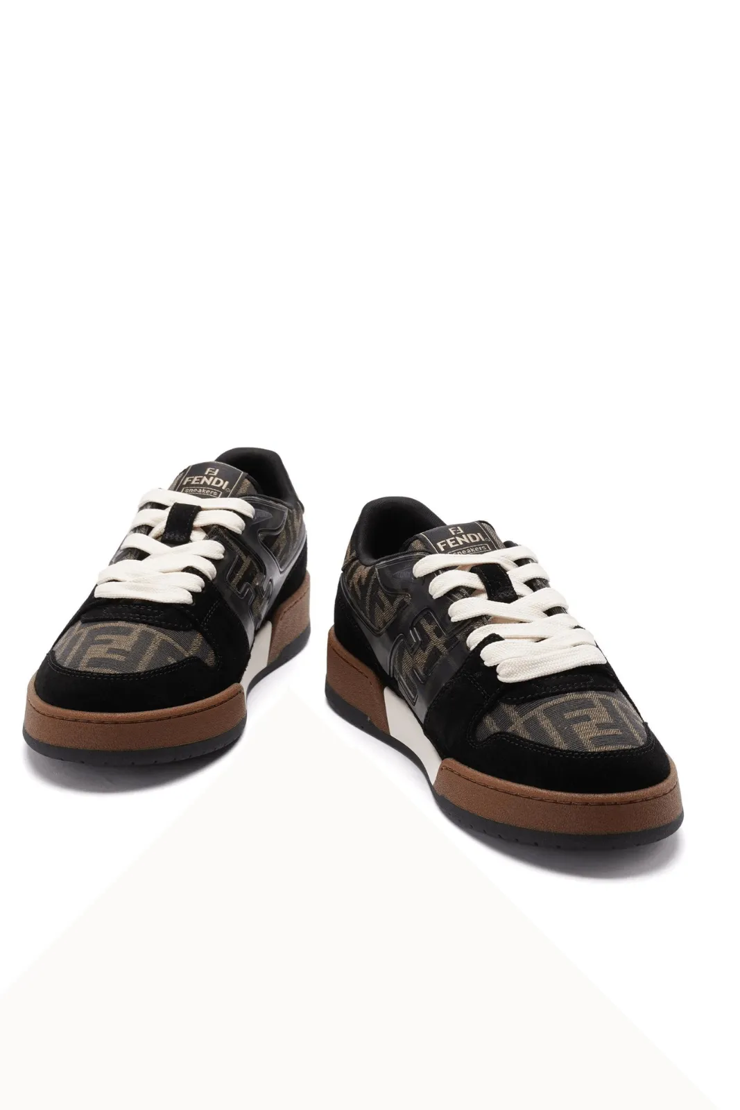 Fendi Match Leather Low-Top Logo Print Sneakers Brown