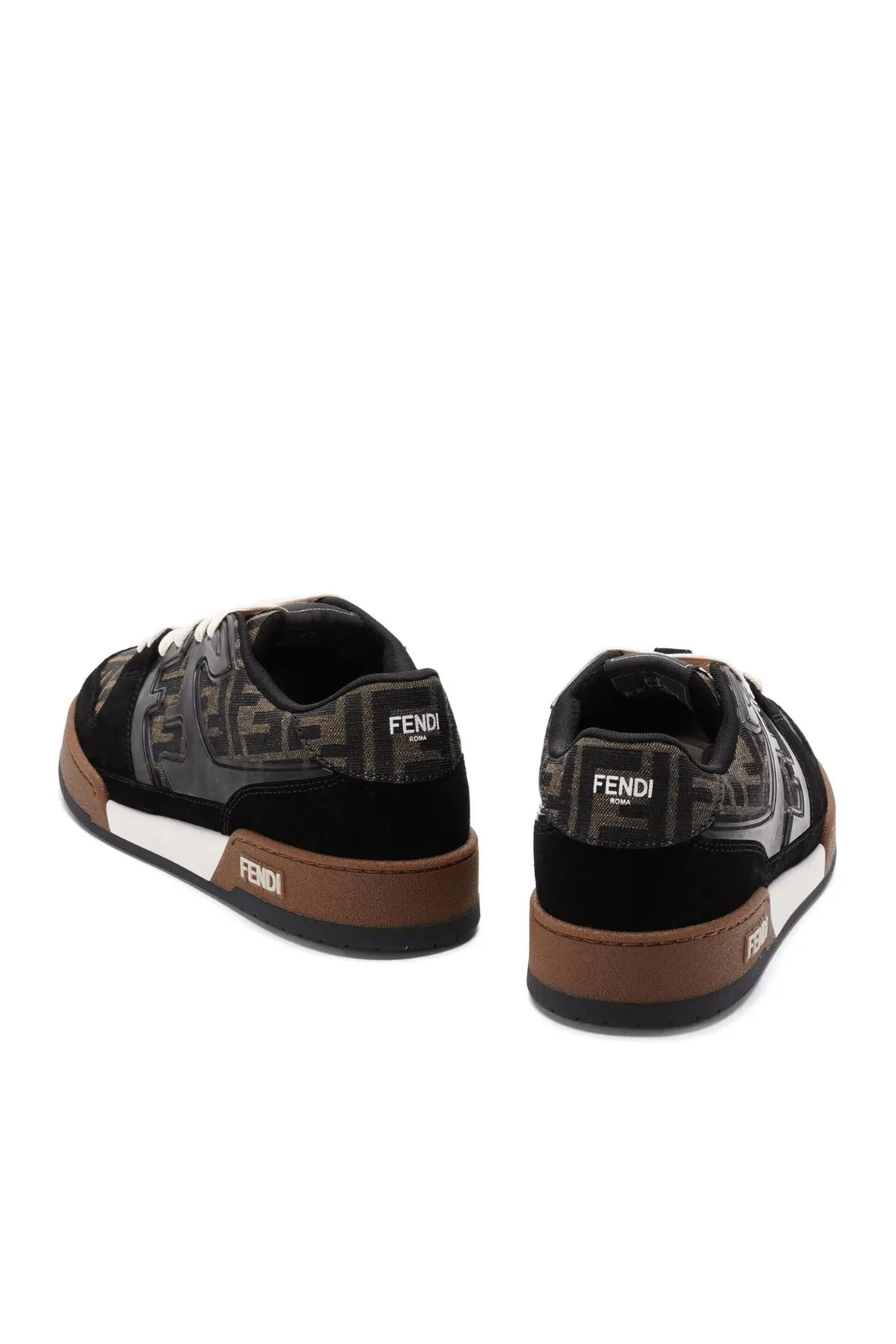 Fendi Match Leather Low-Top Logo Print Sneakers Brown