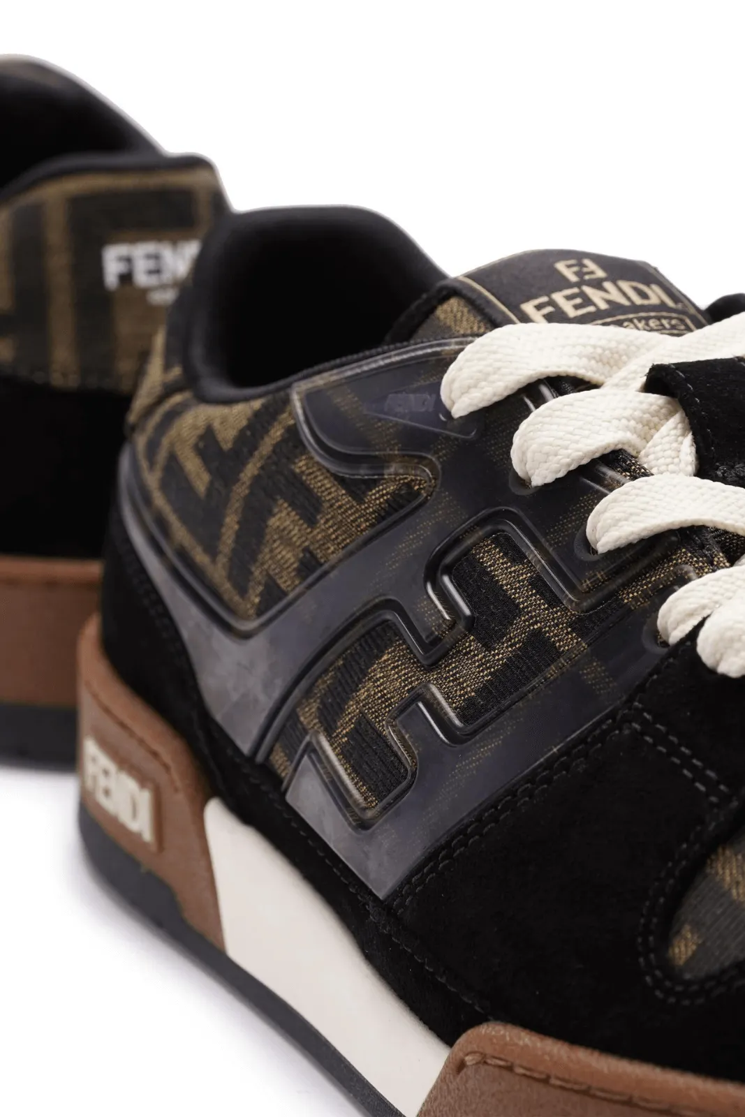 Fendi Match Leather Low-Top Logo Print Sneakers Brown