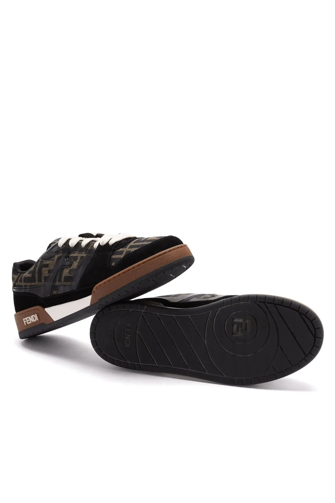 Fendi Match Leather Low-Top Logo Print Sneakers Brown