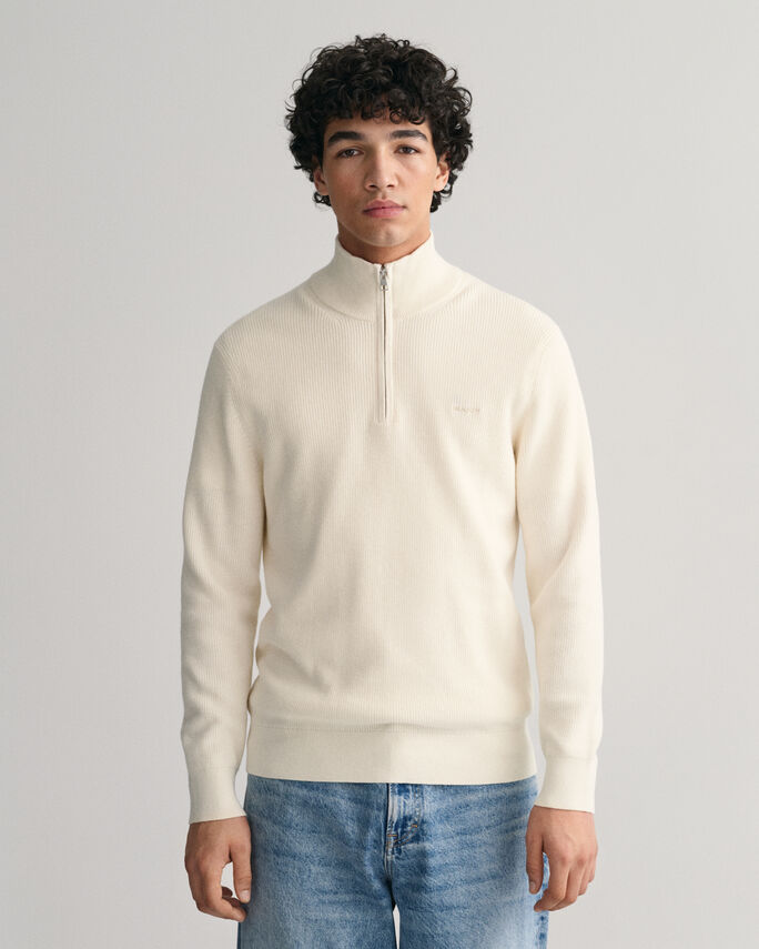 Gant 344677 Mens Cotton Wool Rib Hz Jersey Top Cream