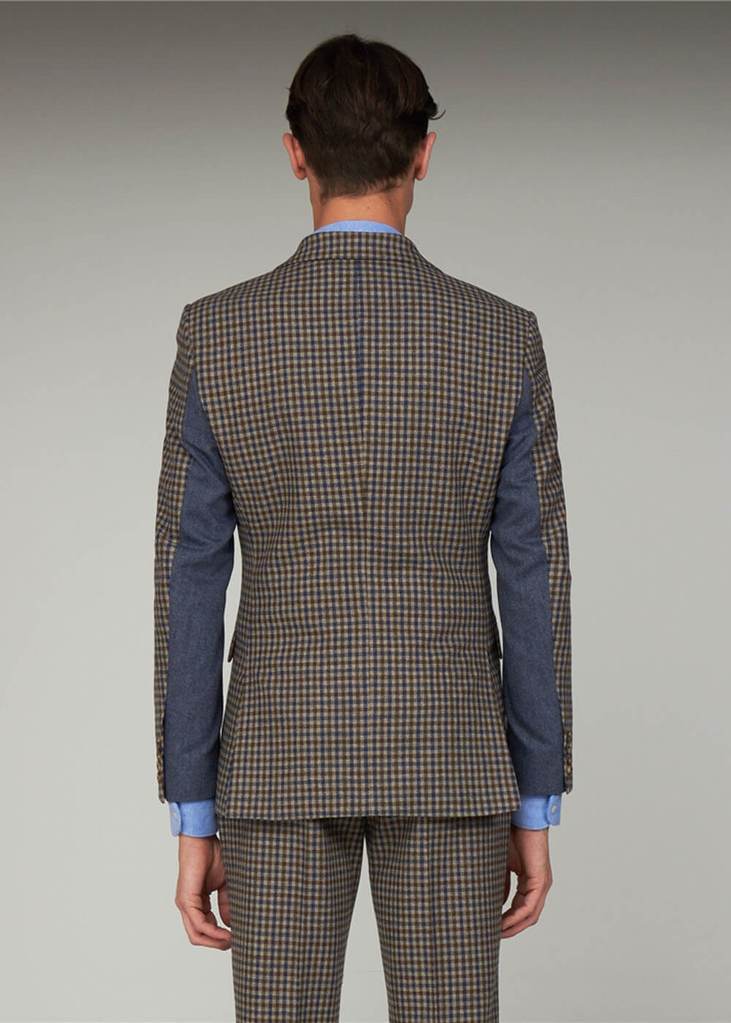 Gibson London Fred Gingham Colbert Jacket Brown Blue