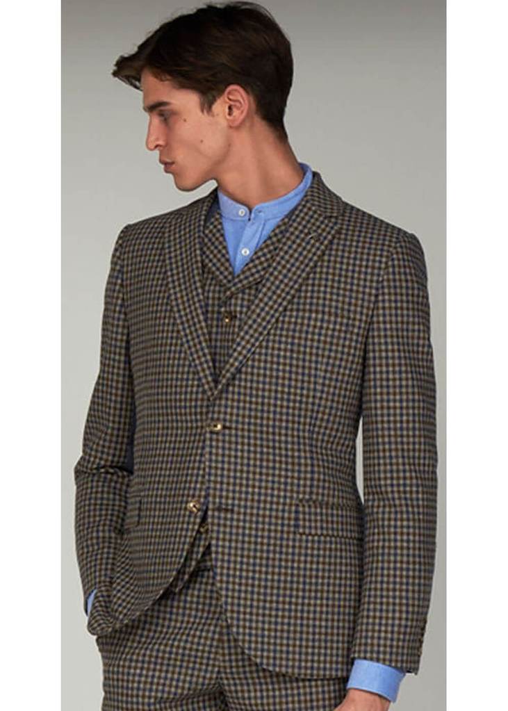 Gibson London Fred Gingham Colbert Jacket Brown Blue