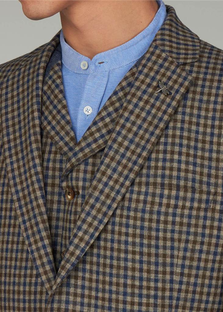 Gibson London Fred Gingham Colbert Jacket Brown Blue