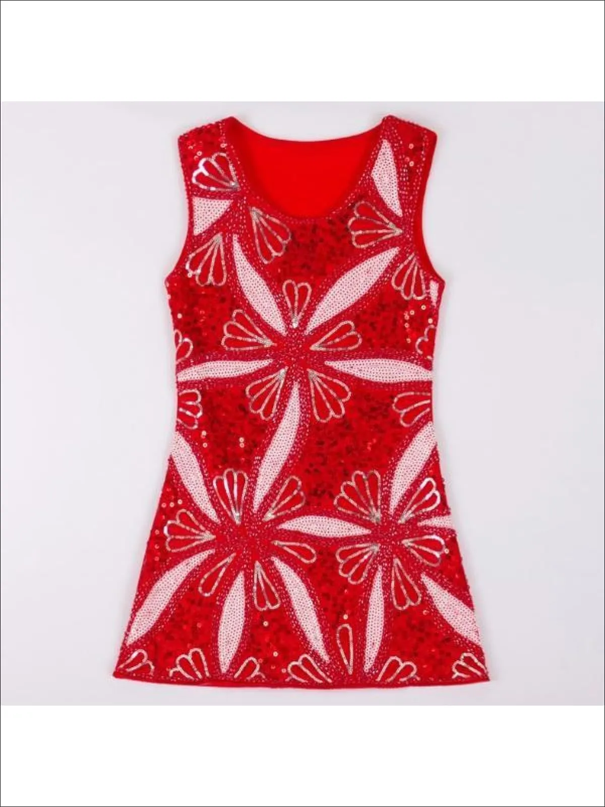 Girls Red Snow-Flake Sequin Shift Dress