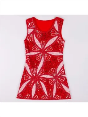 Girls Red Snow-Flake Sequin Shift Dress