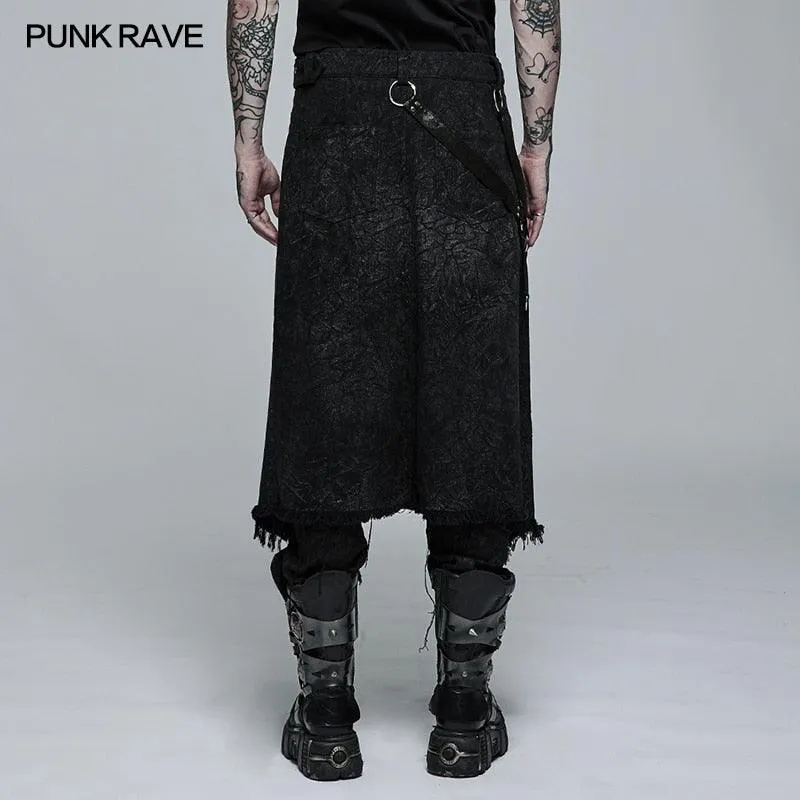 Gothic Dark Textured Printed Stylish Kilt Decorated