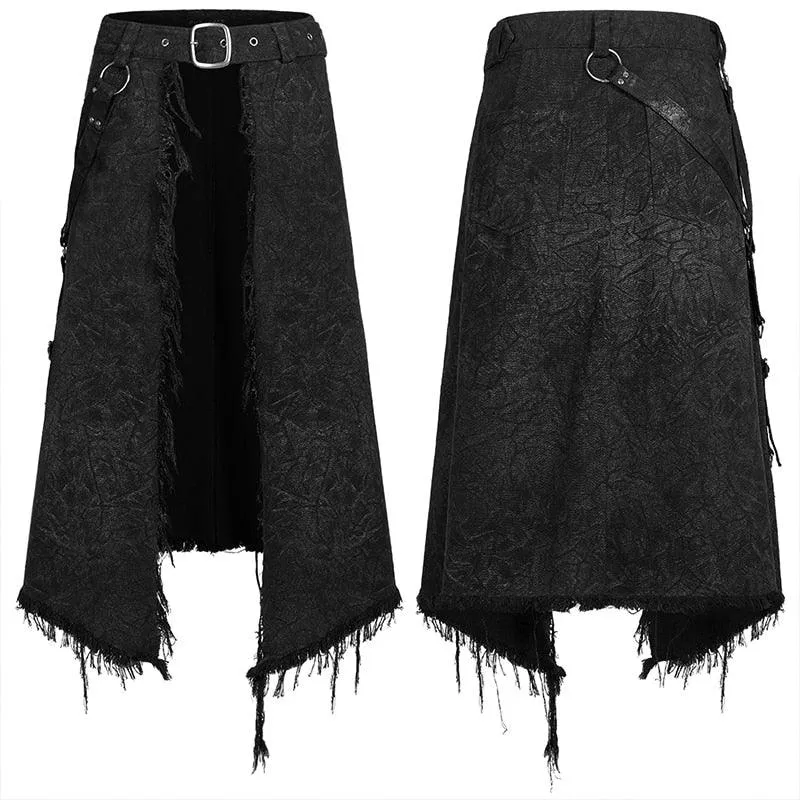 Gothic Dark Textured Printed Stylish Kilt Decorated