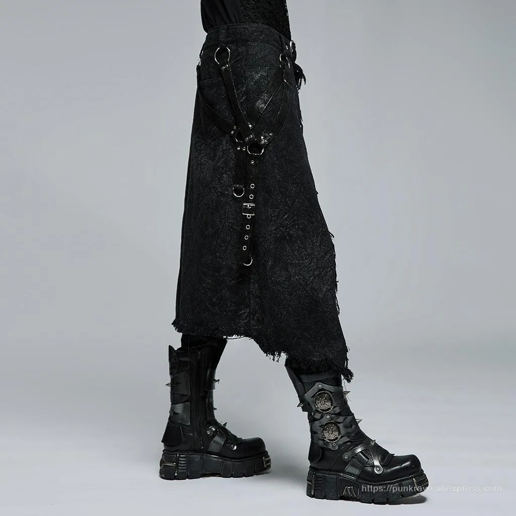 Gothic Dark Textured Printed Stylish Kilt Decorated