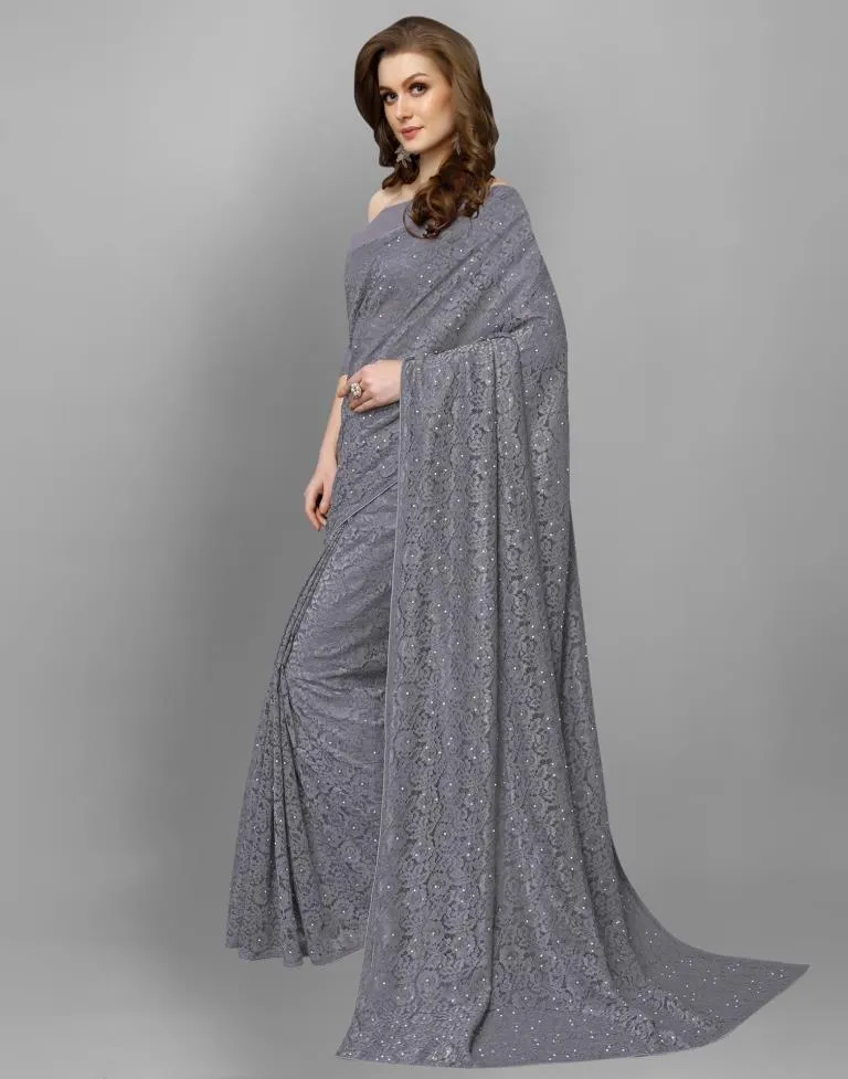 Grey Coloured Russell Net Partywear saree