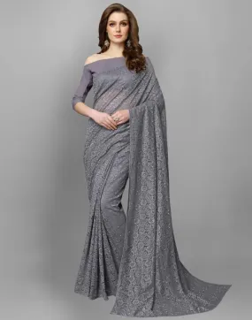 Grey Coloured Russell Net Partywear saree