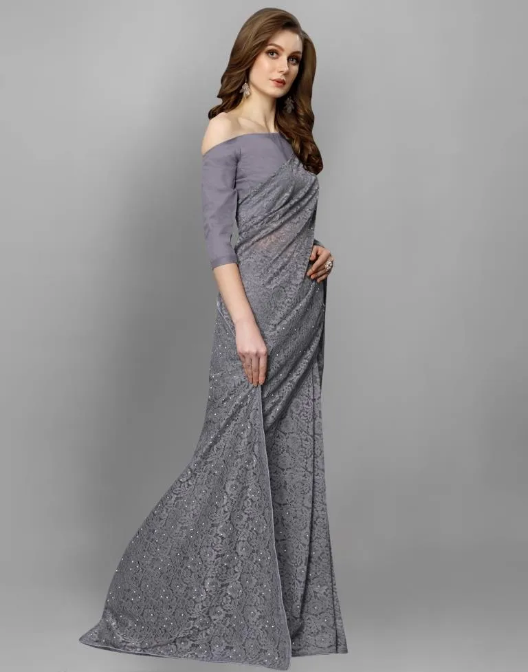 Grey Coloured Russell Net Partywear saree