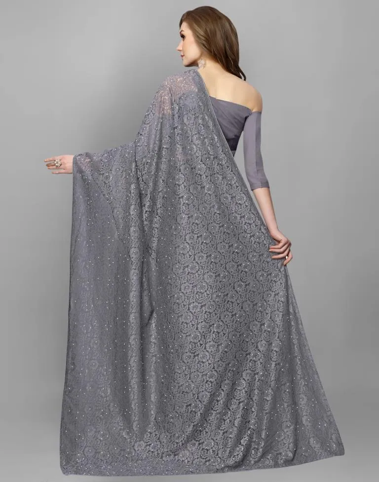 Grey Coloured Russell Net Partywear saree