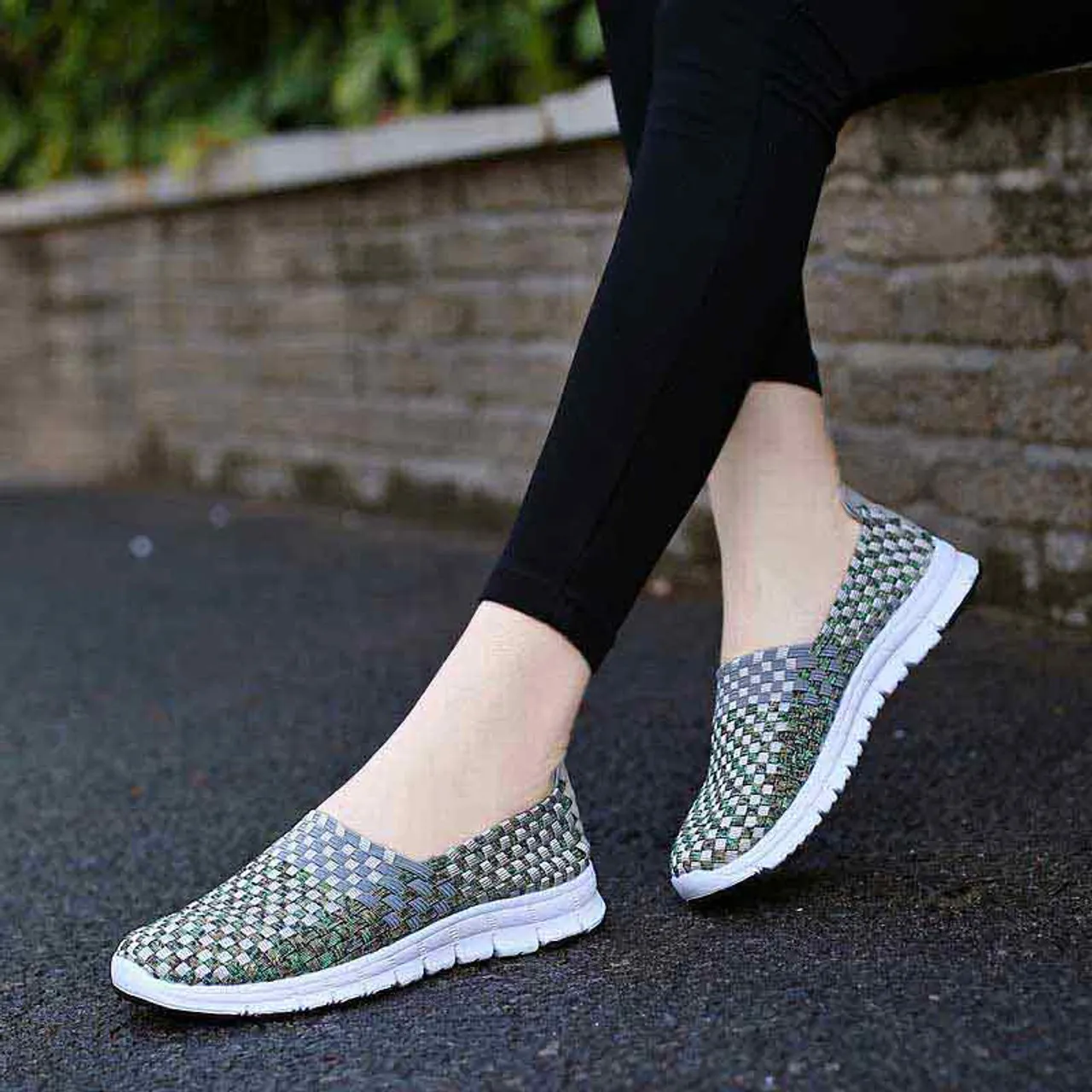 Grey knit check slip on shoe sneaker