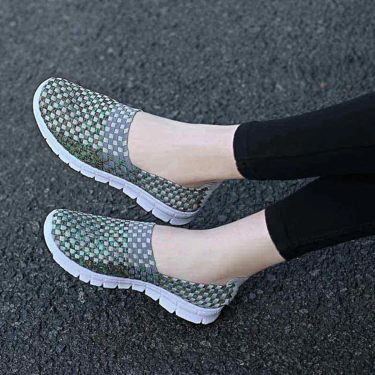 Grey knit check slip on shoe sneaker