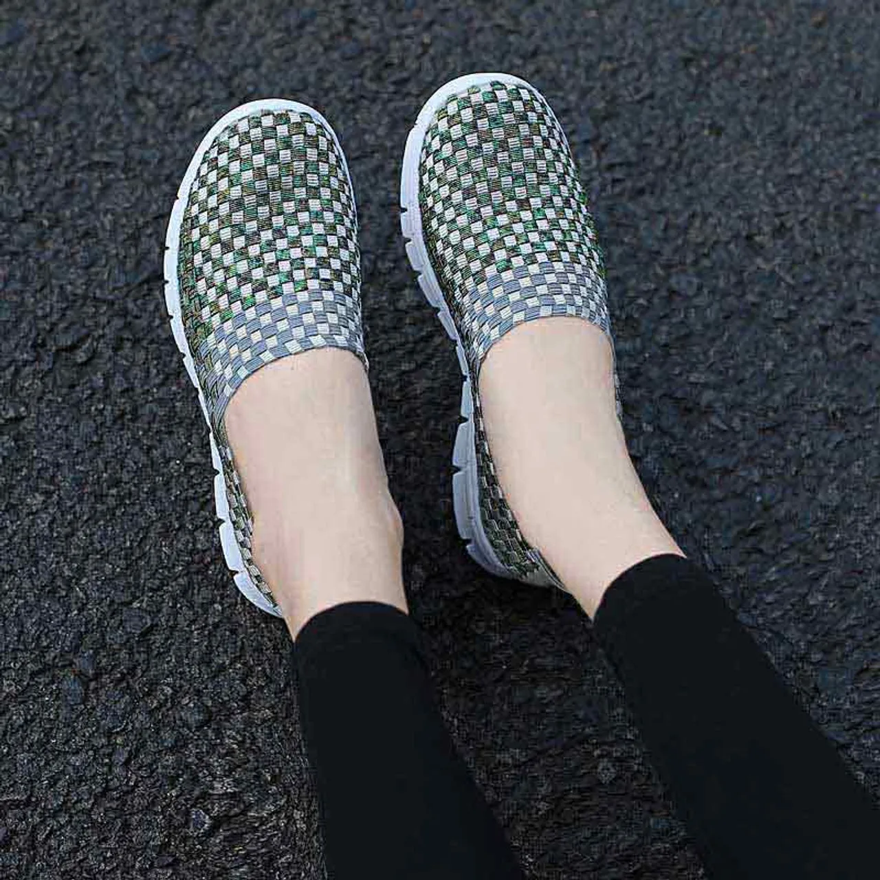 Grey knit check slip on shoe sneaker