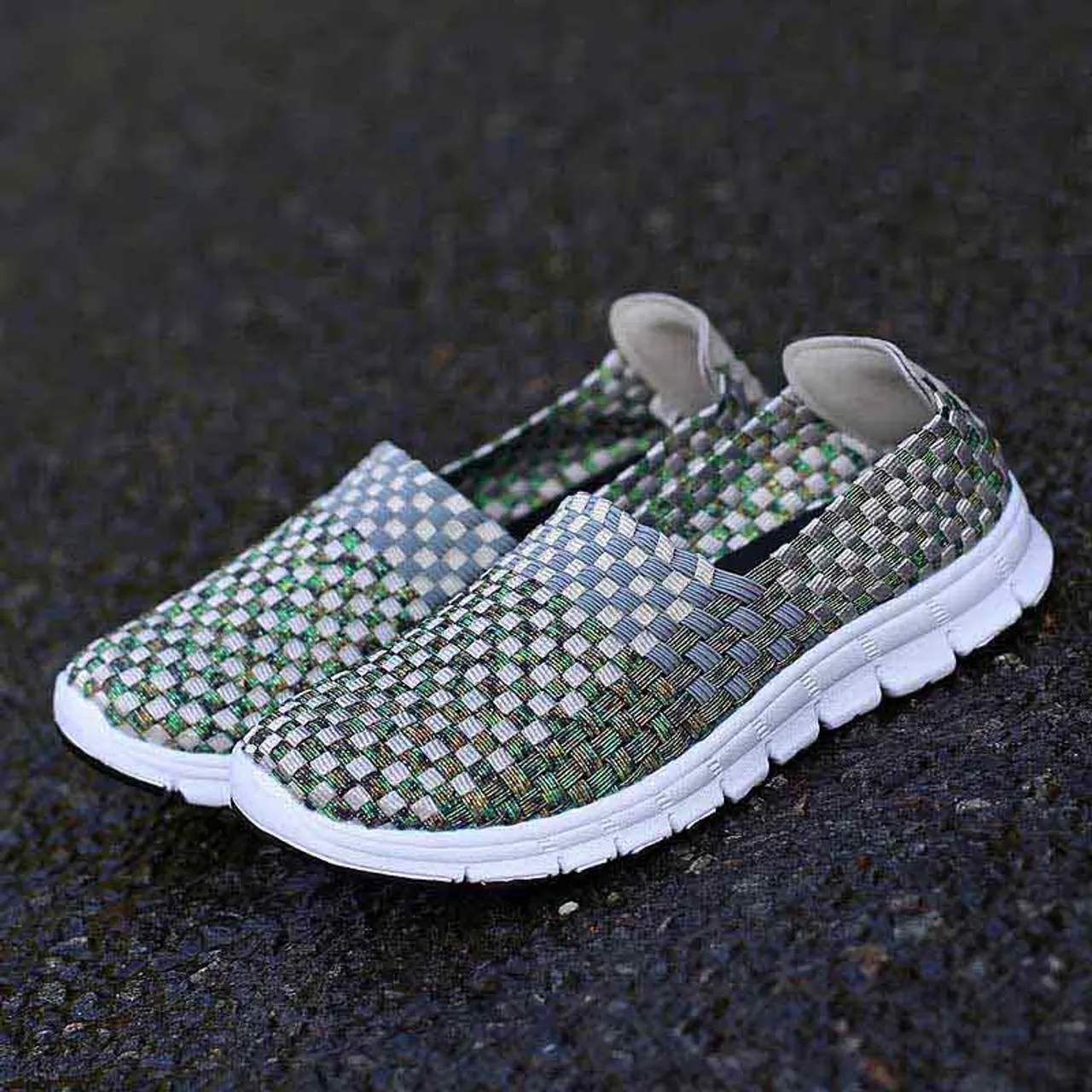 Grey knit check slip on shoe sneaker