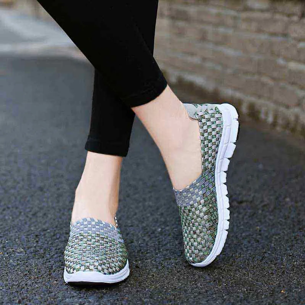 Grey knit check slip on shoe sneaker