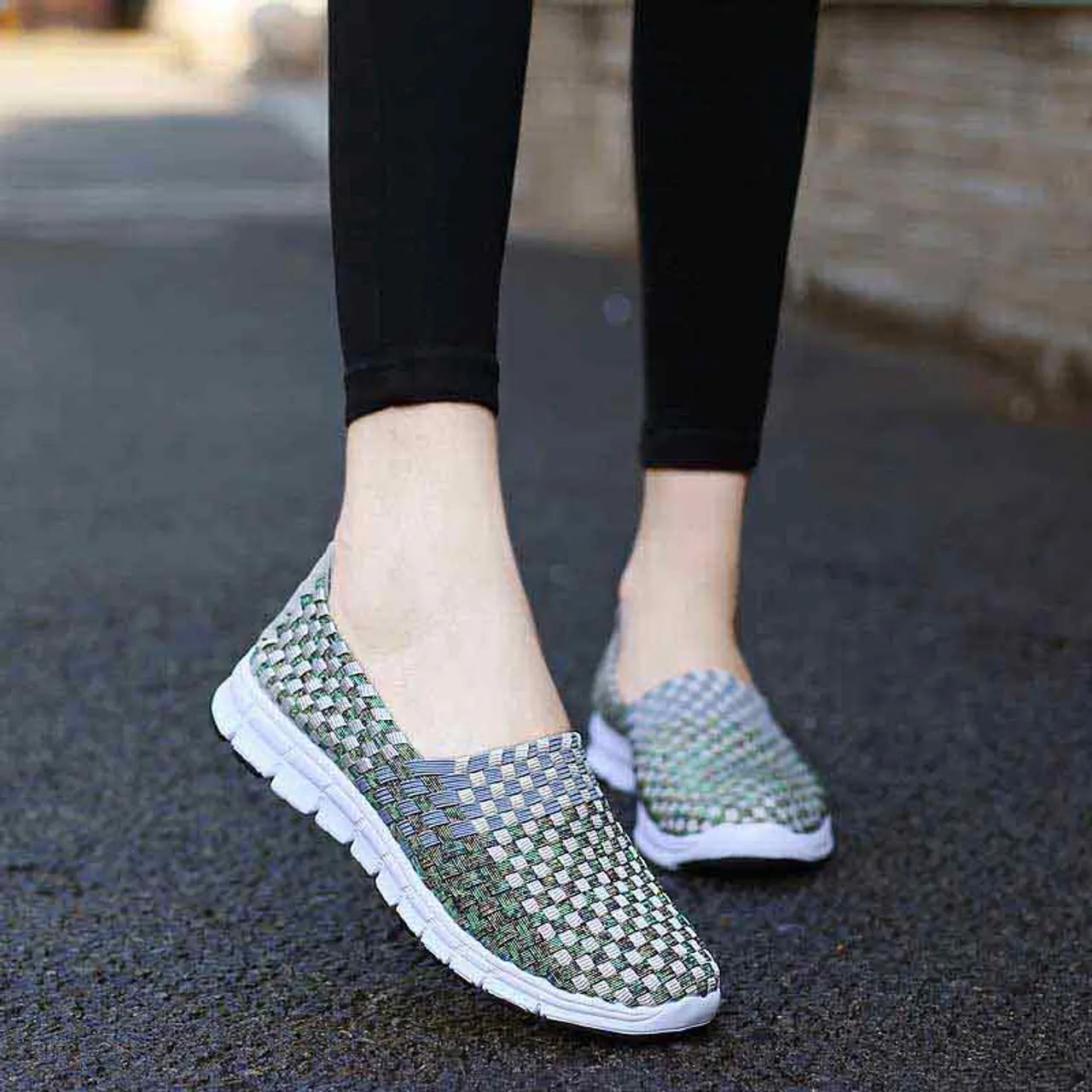 Grey knit check slip on shoe sneaker