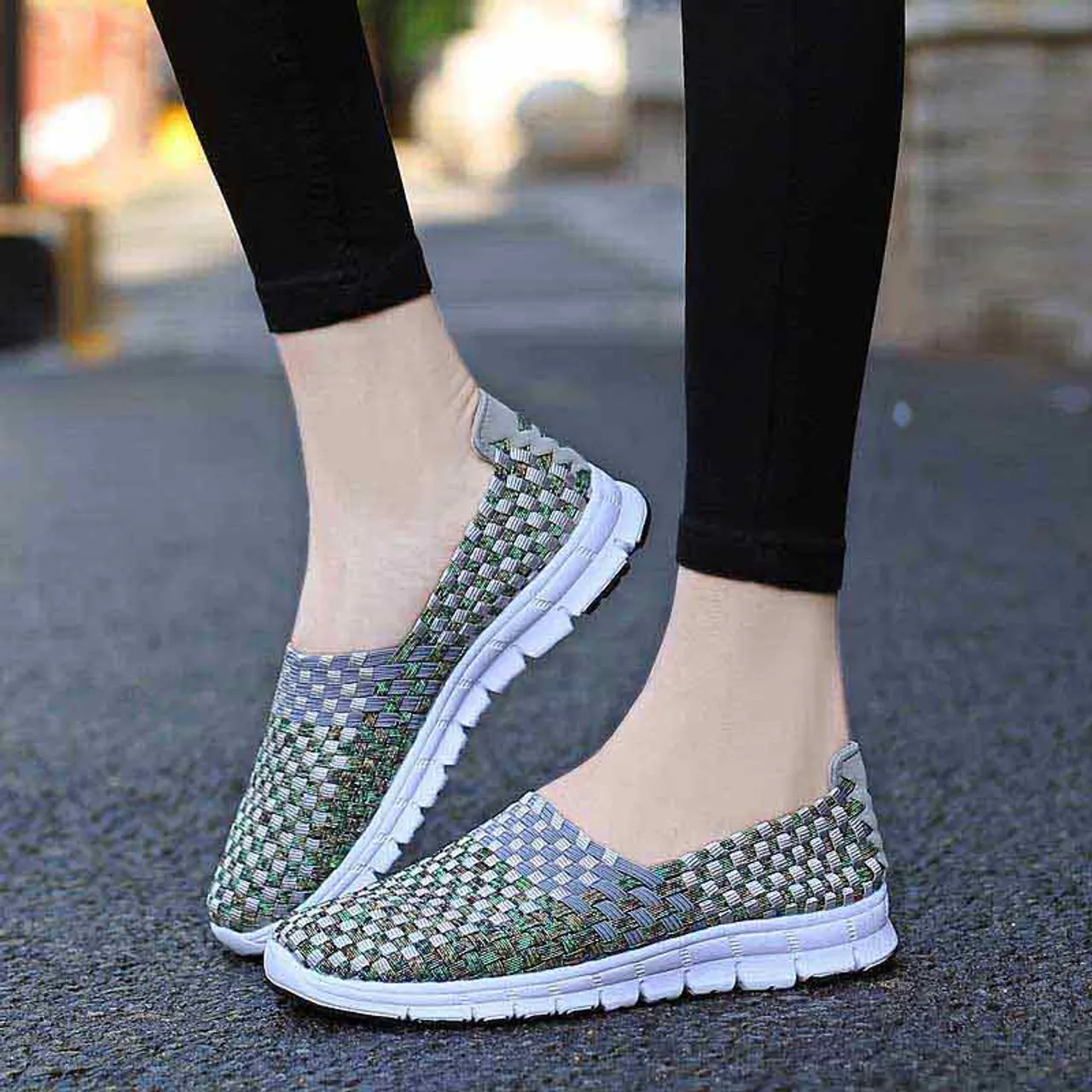 Grey knit check slip on shoe sneaker