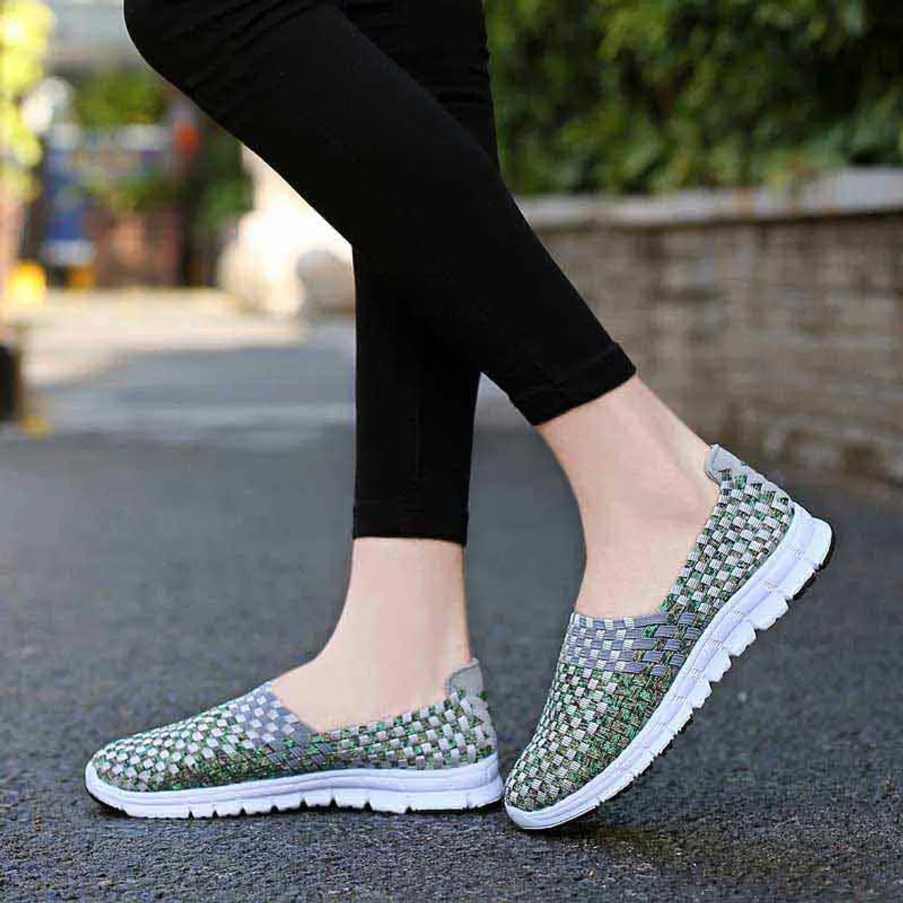 Grey knit check slip on shoe sneaker