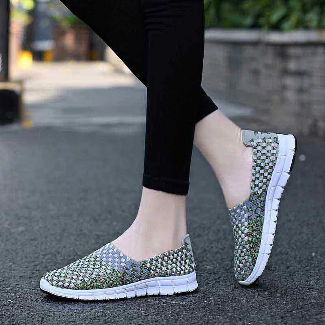 Grey knit check slip on shoe sneaker