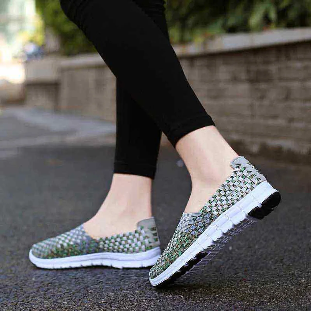 Grey knit check slip on shoe sneaker