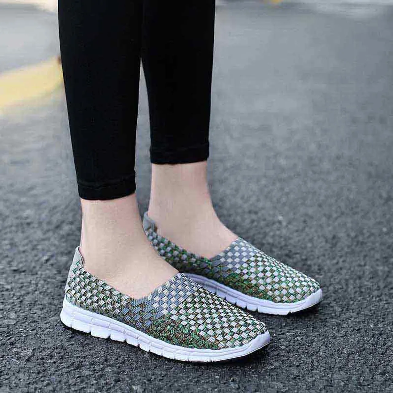 Grey knit check slip on shoe sneaker